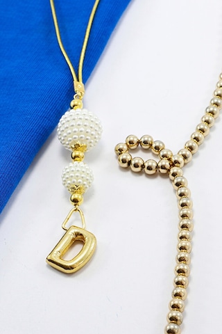 İki Kat İncili Harfli Dikiz Ayna Süsü D Harfi, Gold Renkli