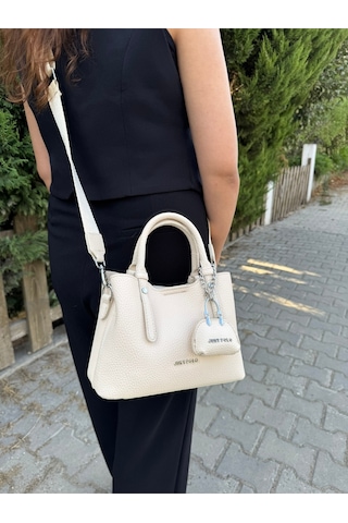 Just Polo Orijinal Kadın Krem Yeni Sezon 3 Bölmeli Yumuşak Deri Ayarlanabilir Askılı Şık El Ve Omuz Çantası