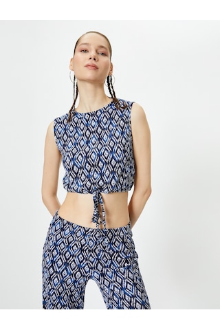 Koton Crop Kolsuz Üst Önden Bağlamalı Etnik Desenli Mavi Desenli 4sal30129ık