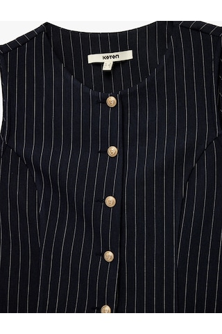 Koton Slim Fit Kolsuz Bisiklet Yaka Çizgili Blazer Yelek Beyaz Çizgili 6wak30050ek Beyaz Çizgili