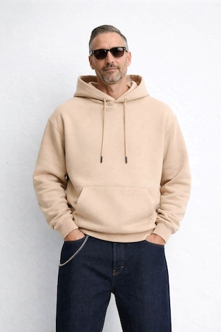 İçi Polarlı Kapşonlu Erkek Sweatshirt Hoodie Krem