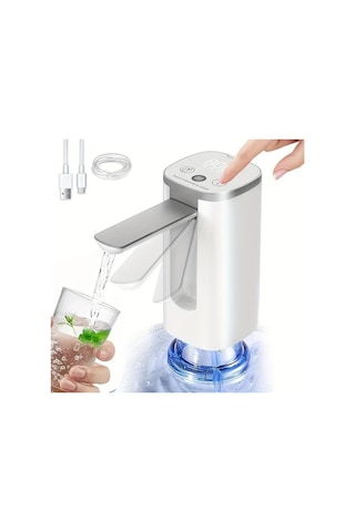 Honeybeeshop 5 Galonluk Taşınabilir Elektrikli Su Pompası Dijital Ekran Usb Şarj Katlanır Musluk Beyaz