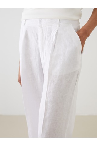 Lcw Modest Beyaz Loose Fit %100 Keten Kadın Pantolon
