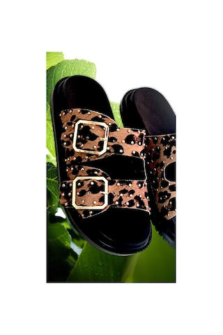 Mcdark Manolya Leopar Desen Trop Detay Terlik
