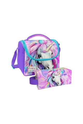 Coral High Unicorn Desenli Kız Çocuk Isı Yalıtımlı Beslenme Çantası Ve Kalemlik Seti