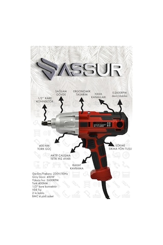 Assur ASR100 450W Elektrikli Somun Sıkma Kırmızı