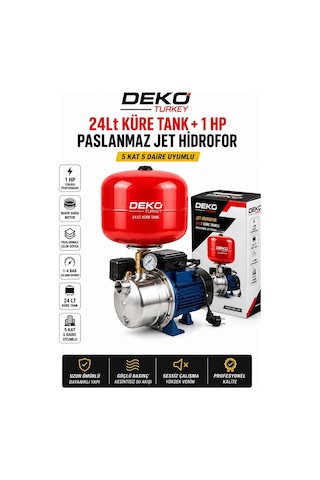 Deko Dkt1jpasm 24 Lt Küre Tanklı 1 Hp Paslanmaz Jet Hidrofor 5 Kat 5 Daire Uyumlu Güçlü Su Basıncı