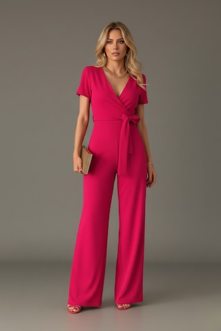 Zedefx Kadın İthal Krep Şık Tasarım Tulum Pembe
