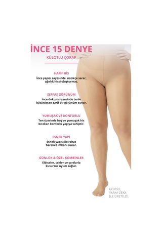 Cottonhıll İnce 15 Denye Açık Ten 2'li Büyük Beden Külotlu Çorap Renkli-3