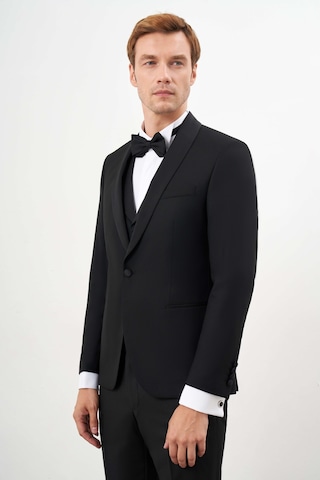 Morven Erkek Siyah Poliviskon Ceromonia Santorini Slim Fit Şal Yaka Damatlık 24mc055002001 Siyah