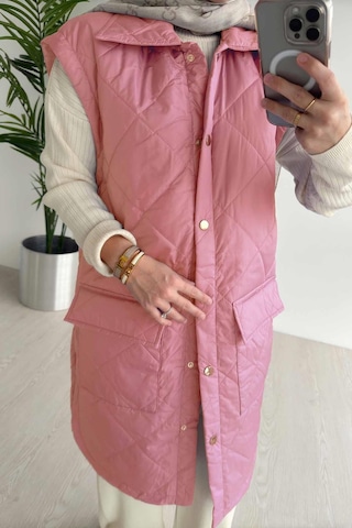 Ka Hijab Cep Detay Kapitone Yelek - Pembe Pembe