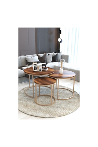 Faymend Giant Lüks 3'lü Orta Sehpa Modern Cappucino Barok Cappucino