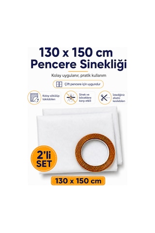 2li 130x150 5,6 Metre Cırt Bantlı Sökülüp Kesilebilir Takılabilen Çift Kanat Sineklik