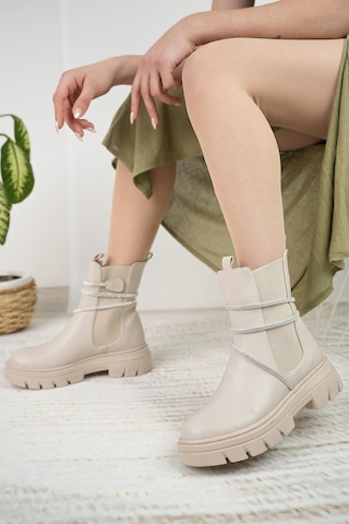 Nesil Shoes Fncy 205 Bej Çift Lastikli Kadın Bot-bej Bej
