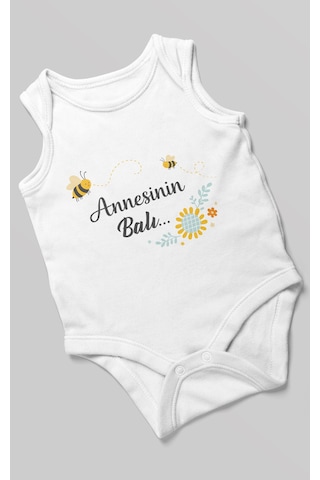 Morivokids Annesinin Balı Sıfır Kollu Bebek Body %100 Pamuk Beyaz