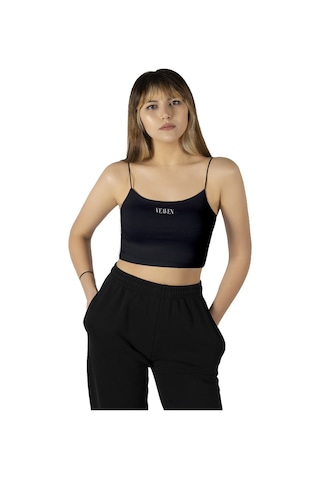 Terapi Men Siyah Ip Askılı Pamuklu Örme Kısa Crop Atlet Siyah