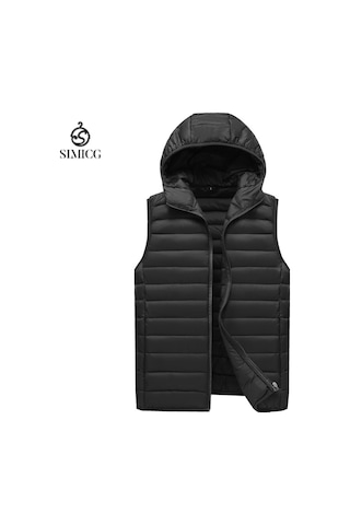 Erkek Pamuklu Yelek, Dış Giyim, Erkek Sonbahar Ve Kış Yeleği, Kolsuz Pamuklu Ceket. Siyah