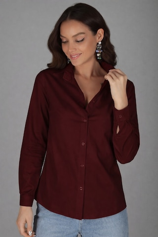 Sweetness Kadın Koyu Bordo Likralı Uzun Kol Pamuklu Klasik Gömlek Bordo