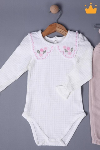 Babyhola 1-3 Yaş Kız Bebek Çocuk Çıtçıtlı Badi Pantolon Şık Alt Üst 2'li Takım Bayramlık 2327 Beyaz