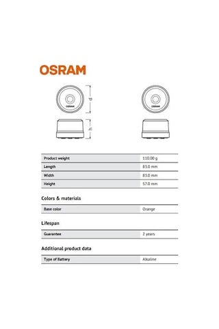 Osram Ledli İkaz Lambası Mıknatıslı-pilli Sarı-sarı 9 Ledli 83 57 Mm