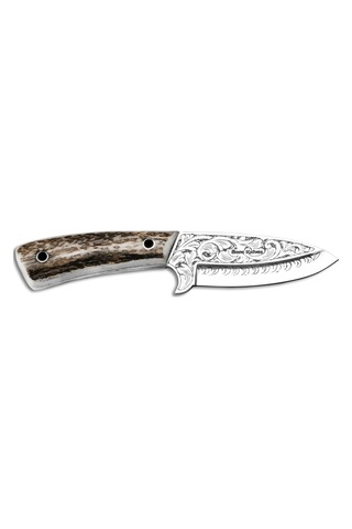 Bora 408 Leopard Geyik Boynuzu Saplı Gravürlü Kamp Bıçak Çok Renkli