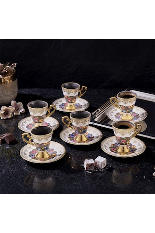 Aryıldız Constella 12 Parça 6 Kişilik Kahve Fincan Takımı Gold 90 Ml Çok Renkli