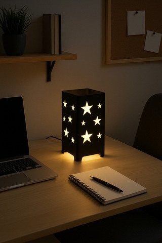 Yıldız Desenli Kablolu Metal Gece Lambası Dekoratif Led Aydınlatmalı Masa Lambası Siyah