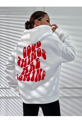 Altamira Unisex Good Things Sırt Baskılı Oversize Kapşonlu Sweatshirt 001