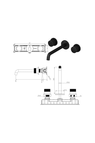 Teska E 5217 Tria Ankastre Lavabo Bataryası Altın