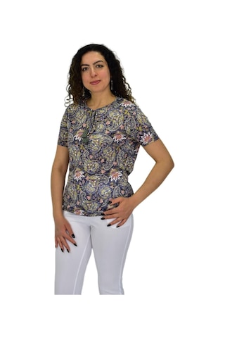 Kadın Kısa Kol Baskılı Bluz Bgl-st04689 Füme