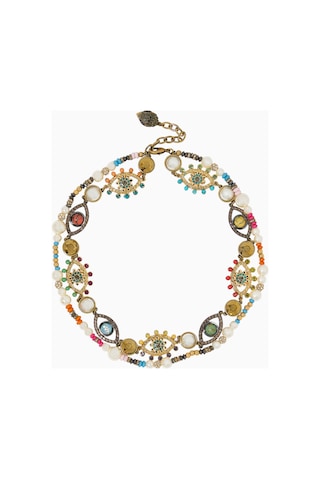 Multi-strand Eye Necklace, Çok Sıralı Göz Kolye, Incili, Kristalli Ve Nazar Boncuklu Gümüş
