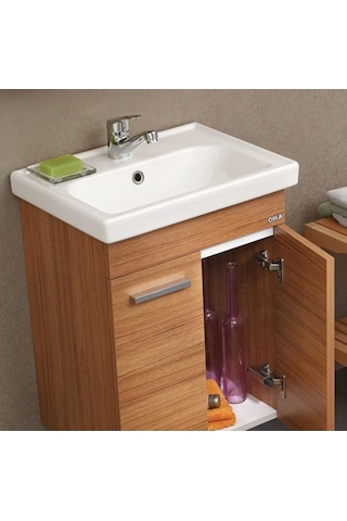 Orka Enez 65 Cm Mdf Teak Banyo Dolabı Alt Modül Ve Lavabo