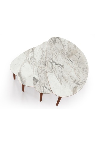 Nora 4lü Dörtlü Mdf Ahşap Zigon Sehpa - Beyaz Mermer Desen