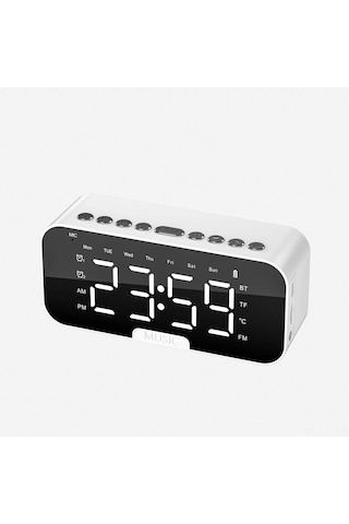 Geeroyoo Beyaz Taşınabilir Bluetooth Hoparlör - Dijital Saat, Fm Radyo, Tf Kart Desteği, Usb Şarjlı Ev Ve Dışarı Kullanımı