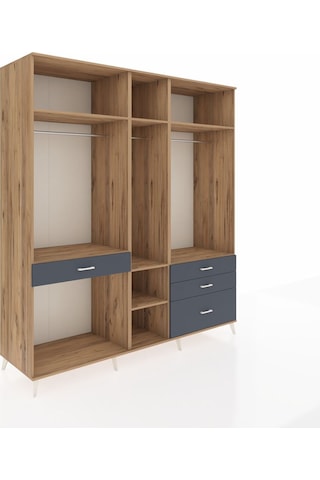 Kronos Dolap 7 Raflı 4 Çekmeceli 3 Askılı 220x59x243 Çam-çam/antrasit Atlas Çam/antrasıt