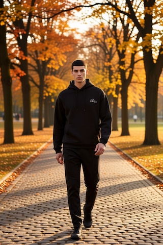 Benerly Erkek Kapüşonlu Düşük Kol Sweatshirt Slogan Nakışlı Fonksiyonel D siyah
