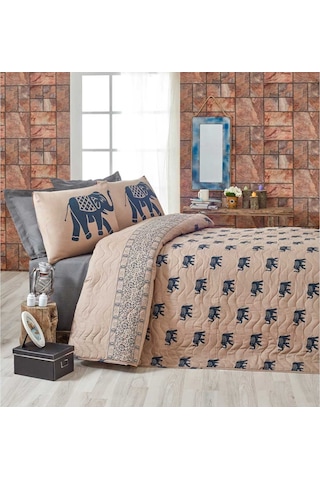 Kapitone Yatak Örtüsü Seti Tek Kişilik Fil Mavi