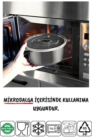 Mikrodalga Ve Difrizde Kullanılabilen Saklama Kabı Seti Yuvarlak 6'lı Antrasit Gri