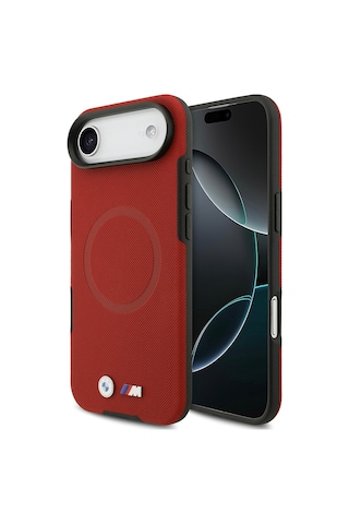 İphone 17 Air Uyumlu Kılıf Bmw Lisanslı M-safeli Metal Logolu Delikli M Dizayn Deri Kapak Kırmızı Kirmizi