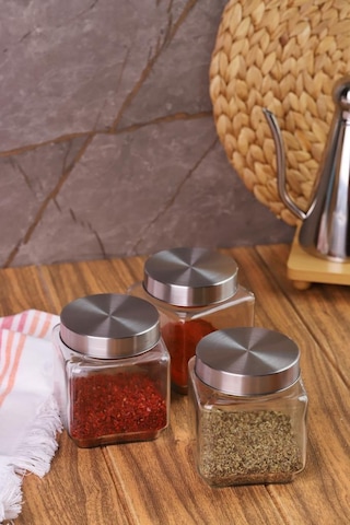 Metal Kapaklı 3'lü Borosilikat Cam Kavanoz Baharatlık 570 ML