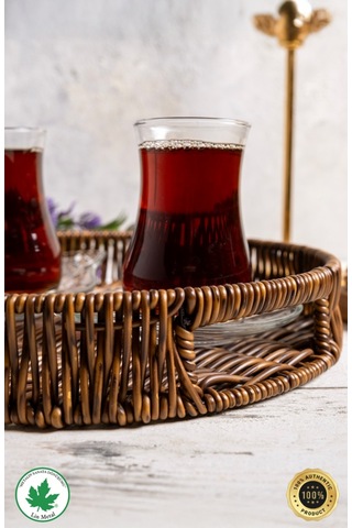 Yuvarlak Hasır Tepsi, Kulplu Sunum Tepsisi, Servis Tepsisi, Kahve Tepsisi, Keyif Tepsisi, Modern Hasır Tepsi - 25 Cm Kahverengi