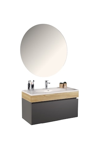Kobos Harmony 100 Cm Banyo Dolabı Seti Füme + Meguro