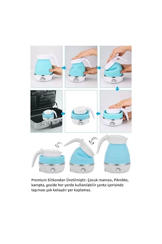 Katlanabilir Kamp Piknik Su Isıtıcı Taşınabilir Mini Kettle Silikonlu Elektrikli Su Isıtıcısı