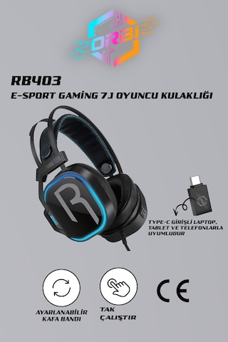 E-sport Uyumlu 7.1 Siyah Rgb Profosyonel Mikrofonlu Kablolu Gaming Kulaklık Rb403