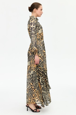 Leopar Desenli Empirime Elbise Kahve Kahve