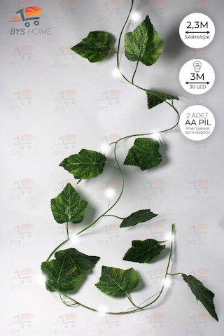 Dekoratif Yeşil Yapraklı 230 Cm Yapay Sarmaşık Ve 300 Cm Peri Led Pembe Renk - Beyaz Beyaz