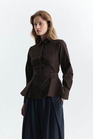 Antioch Peplum Poplin Gömlek Kahve