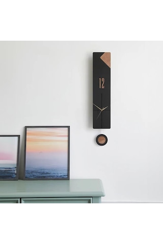 Cajuart Modern Uzun Ahşap Siyah Düz Çizgili Sarkaçlı Duvar Saati