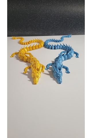 55 Cm 3d Baskı Ejderha Figürü İkili Set Altın & Mavi Hareketli Eklemli Dragon Büyük Boy Dekoratif Masaüstü Süs Koleksiyonluk Hediyelik