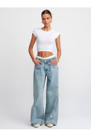 Dilvin Pamuk Ve Modal Karışımlı Crop Top Beyaz